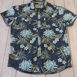 Kamehameha Men's Blue Floral Short-Sleeve Button-Down Shirt